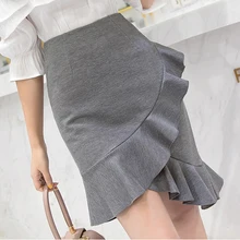 Растягивающаяся Асимметричная Женская юбка-Русалка размера плюс с завышенной талией, облегающая женская короткая юбка с оборками, весна-лето