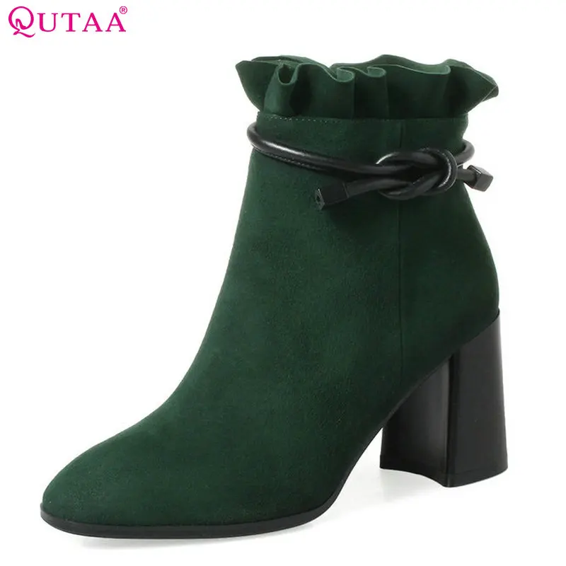 

QUTAA 2018 Women Ankle Boots All Match Square High Heel Roound Toe Zipper Design Women Fashion Basic Ankle Boots Size 34-42