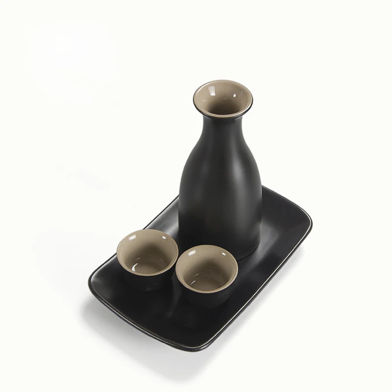 Японский стиль, креативный черный керамический набор посуды для вина, Домашняя мини-посуда для напитков, винтажная чашка для чашек саке, фляга, поднос, чайник - Цвет: C
