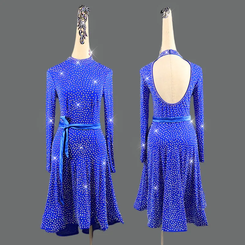 

Latin Dance Dress Women Whole Body Rhinestone Competition Clothing Female Children Adult High-end Professional Long Skirt Custom