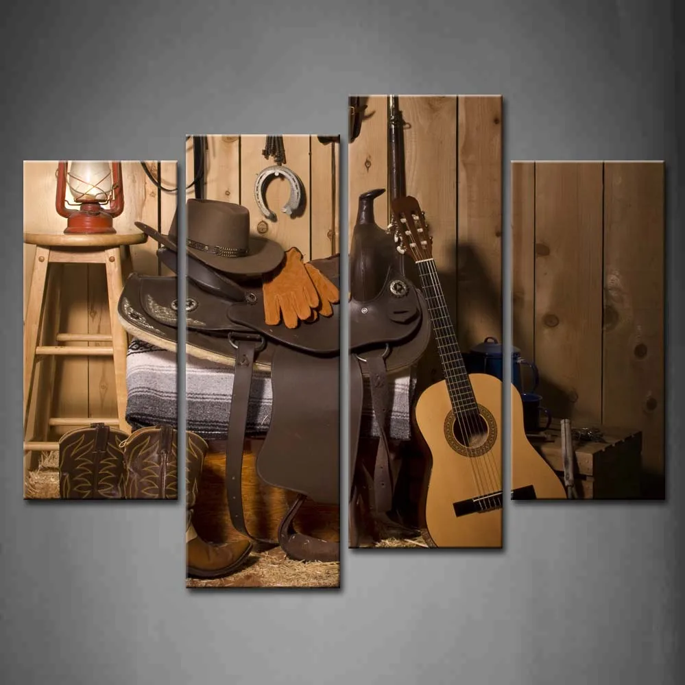 

Framed Wall Art Pictures Cowboy Paraphernalia Barn Canvas Print Still Modern Posters With Wooden Frames For Living Room