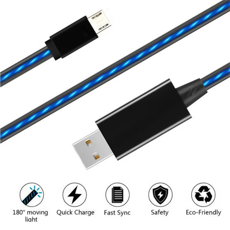 

Bright Cable Type C/Micro USB LED Glow Flowing USB Charger Cable Fast Charging Data Cables For iPhone 7 X Huawei P30 Charge Cord