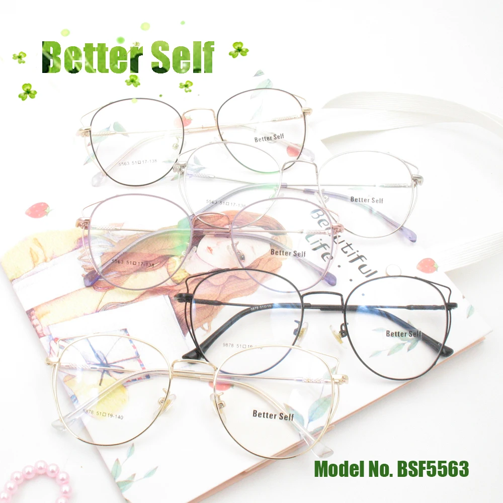 

Cat Eyewear Frames Stainless Steel Optical Spectacles BSF5563 Full Rim Glasses Can Do Myopia Gold Eyeglasses