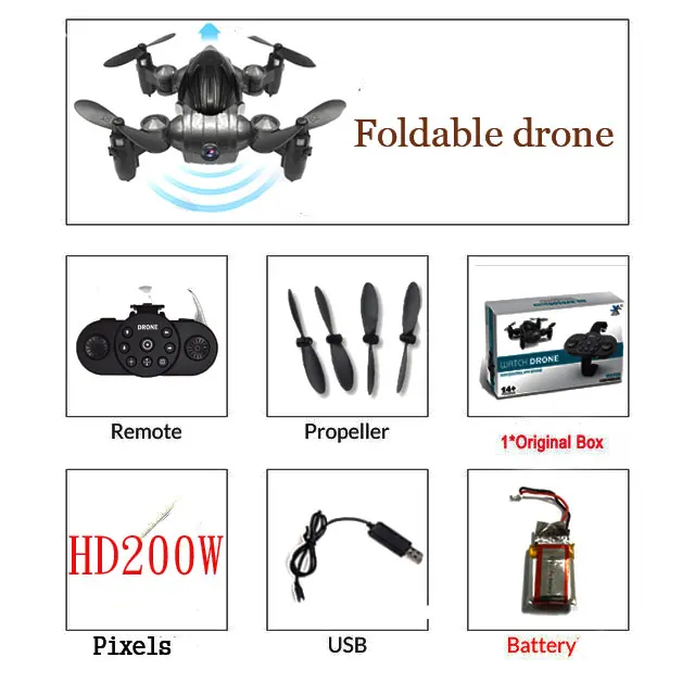 XY6100 мини-Дрон с/без HD камерой RTF WiFi FPV складной Радиоуправляемый Дрон с высоким режимом удержания Радиоуправляемый квадрокоптер Безголовый режим с часами - Цвет: O 200 Pixels 1