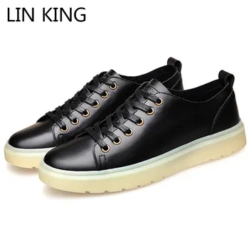 

LIN KING New Fashion Men Casual Shoes Genuine Leather Light Flats Shoes Comfortable Man Low Top Lace Up Tenis Sneakers Zapatos