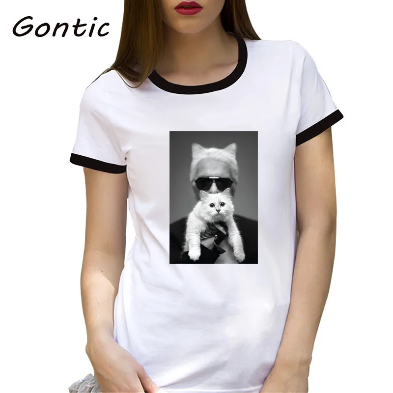 

3D men with His cat T-shirt Women Paris Vogue T Shirt Pure Cotton Casual Tees Brand Perfume Bottle Flower ulzzang Tee Shirt