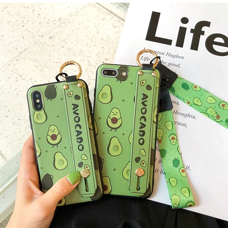 

Case For iphone XR X XS Max 7plus Fruit Avocado Soft TPU Neck Wrist Strap Lanyard Phone Holder For iphone 7 8 6 6s Plus 10 Case