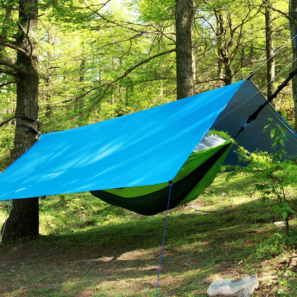 

Hammock Rain Fly Tent Tarp Waterproof Sun Shelter Outdoor Beach Camping Hiking Umbrella Silver Coated Anti-UV Roof Top No Rod