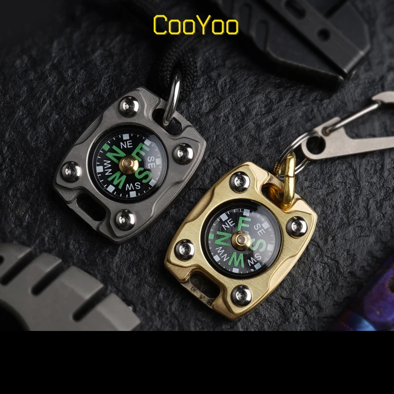 

CooYoo Titanium alloy mini compass navigation brass outdoor EDC compass nocturnal key chain