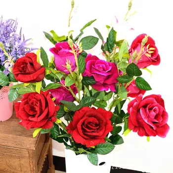 

Velvet Rose 3 Heads/piece Artificial Flowers Roses Display Flower for Wedding Home Xmas Showcase Decorative Flower