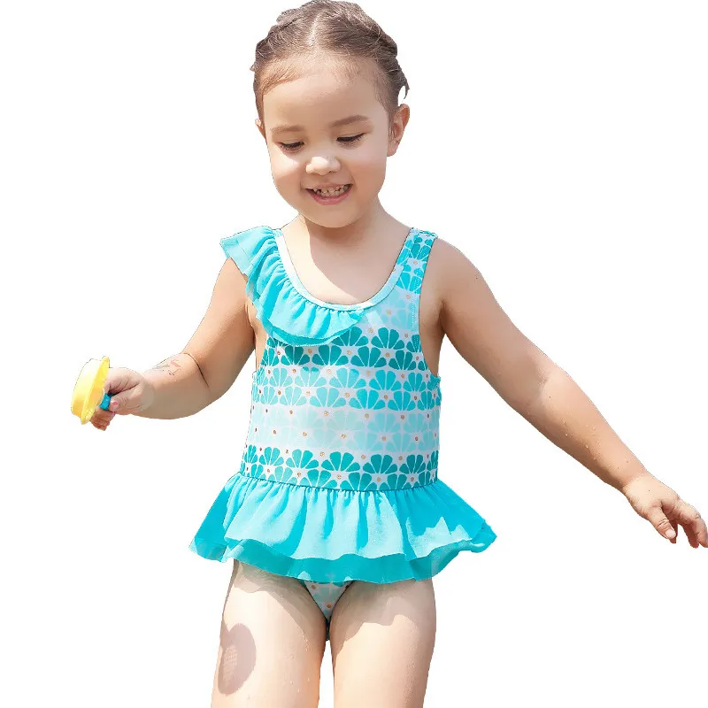 

Girl's one-piece swimsuit printed with flower pattern children's baby net gauze skirt swimsuit