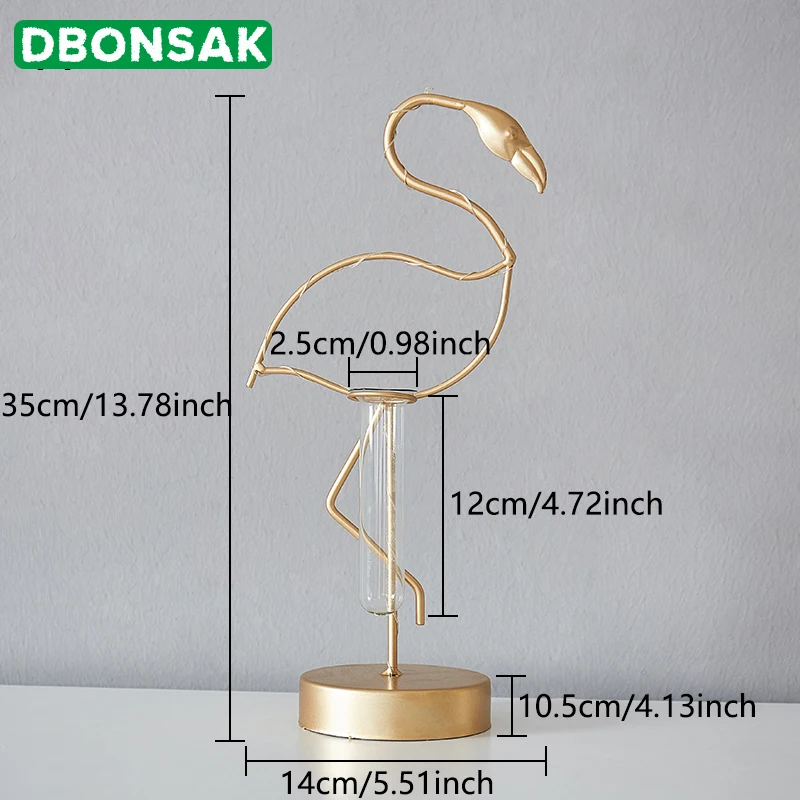 Золотая ваза Фламинго из кованого железа прозрачная стеклянная тестовая ваза в виде пробирки лампа для гидропоники бисер цветочный горшок контейнер украшение дома