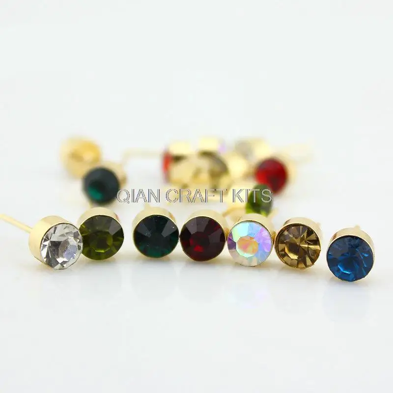 

100sets gold or silver tone mixed colors rhinestone earring post crystal studs for wedding,bride brass lead and nickle free