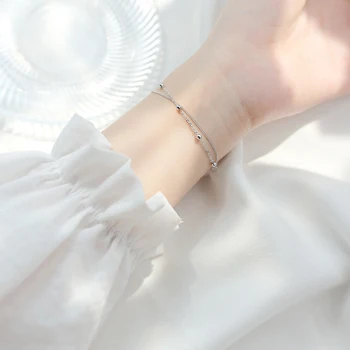

Colusiwei Trendy 925 Sterling Silver Glittering Light Beads Bean Chain Link Strand Bracelets for Women Sterling Silver Jewelry