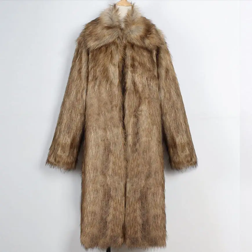 Plus Size 3XL!Faux Fur Coat Long Thicken Slim Warm Fashion Warm Outerwear Artificial Collar Fur Coat Winter