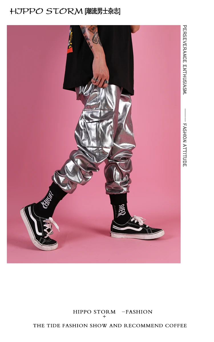 2019 Новый Для мужчин одежда для певца, танцора DJ серебряным покрытием комбинезоны с карманами нить Штаны Брюки Большие размеры ночной клуб