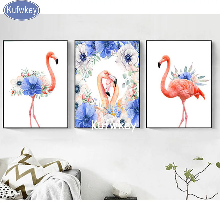 

triptych 5d diy diamond painting flamingos,3d cross-stitch full resin square diamond embroidery mosaic birds pattern needlework