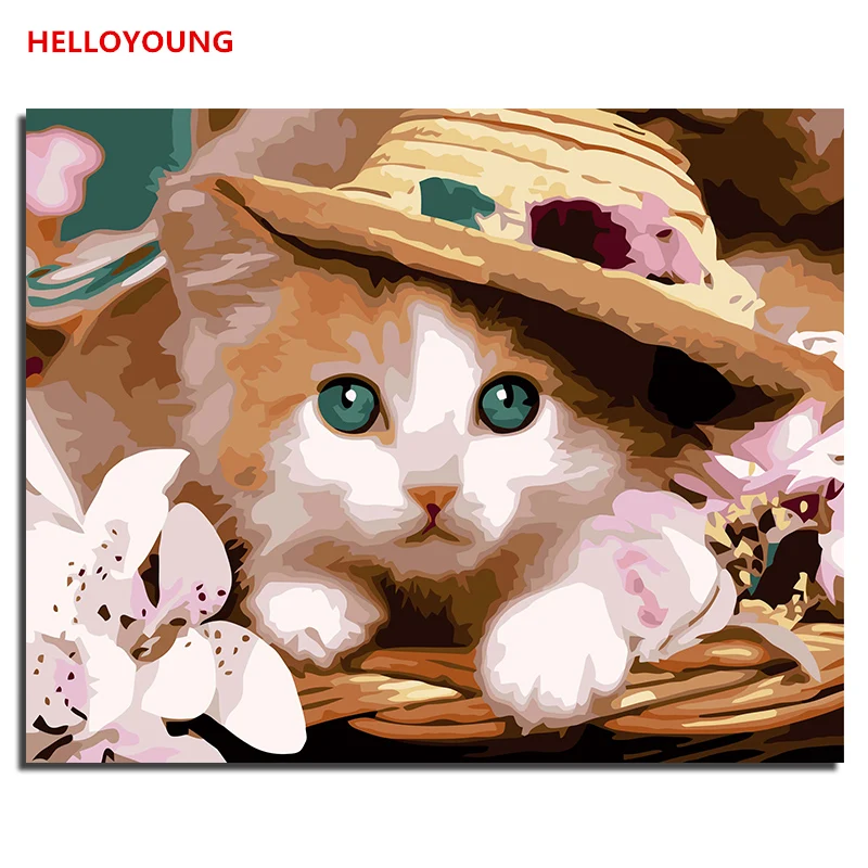 YH177 DIY Ручная роспись маслом кошка принцесса цифровая живопись по номерам Масляные картины китайские картины-свитки домашний декор