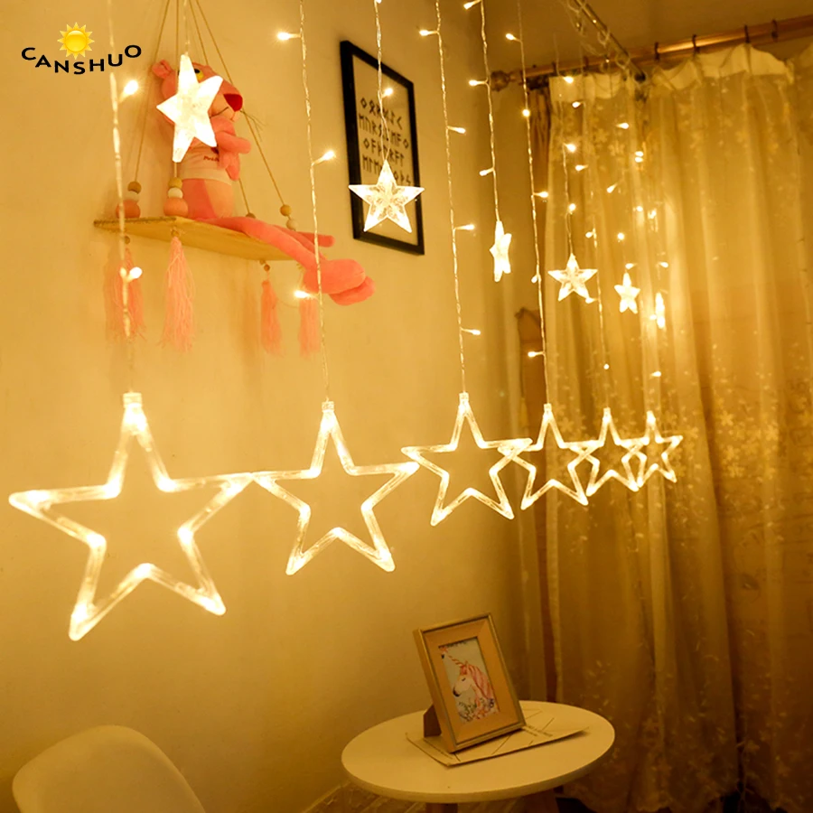 

CANSHOU Holiday Lighting LED Fairy Star Curtain String luminarias Garland Decoration Christmas Wedding Pentagram String Light