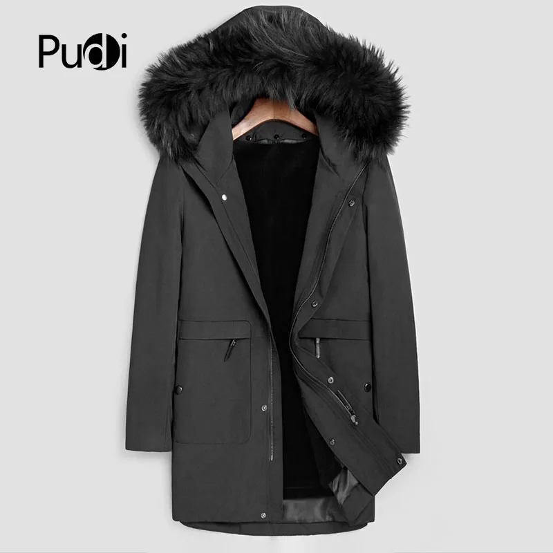Fourrure Manteau Automne Pudi Hiver green Mode Réel De Vestes Doublure Hommes Mt8125 Occasionnel Polyester Black Parka Outwear 2018 Moutons Nouvelle QCrBsxdth