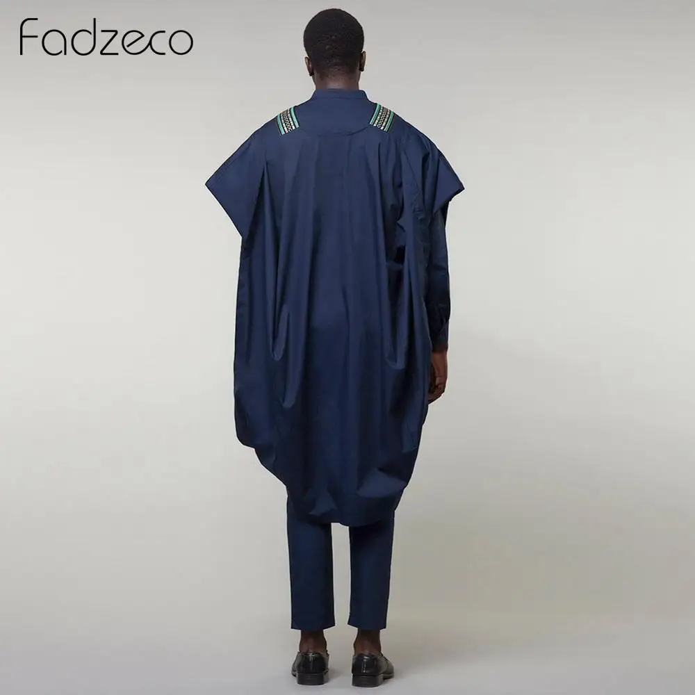 Fadzeco мужские Agbada африканские костюмы Дашики Топы в этническом стиле рубашка брюки деловой комплект из 3 предметов этнический формальный наряд африканская одежда Базен