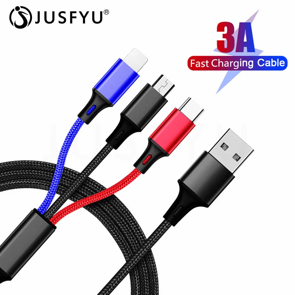 

3in1 USB Type C Micro USB Cable Type-c for iPhone XS X Xiaomi Android Charger Cable 120cm 3A Fast Lighting Charging USB C Cable