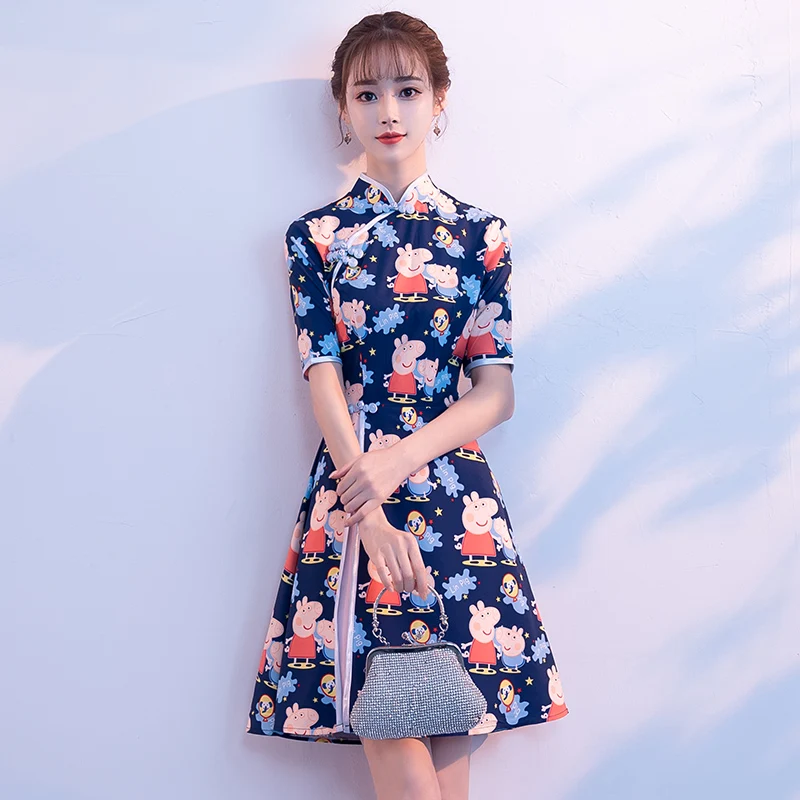 Дизайнерское традиционное китайское платье vestido, атласное, очаровательное, cheongsam, кружевное, с коротким рукавом, qipao, китайское платье qipao - Цвет: color4