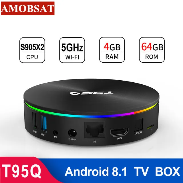 

T95Q 4GB 64GB TV BOX Android 8.1 LPDDR4 Amlogic S905X2 Quad Core 2.4G&5GHz Dual Wifi BT4.1 1000M H.265 4K Media Player PK mi box