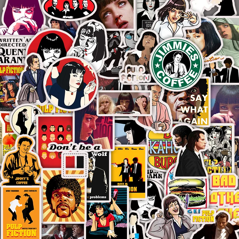 

50 PCS Pulp Fiction Stickers Cartoon Super Heroes Movie Sticker For Laptop Luggage Skateboard Kids Toy Stickers