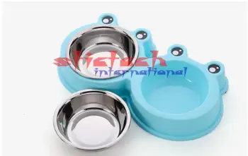 

by dhl 200pcs High Grade Pet Cat Puppy Dog Bowel Food Dish Water Feeder Stainless Steel Double Bowels Anti-skid Pet Bowel
