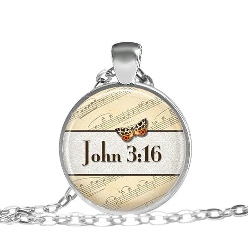 JEPHNE João 3:16 Deus Colar Bíblia Cristã Jóias Religiosas Colar Padrão de Borboleta Pingente Cúpula Cabochon Charme Presentes