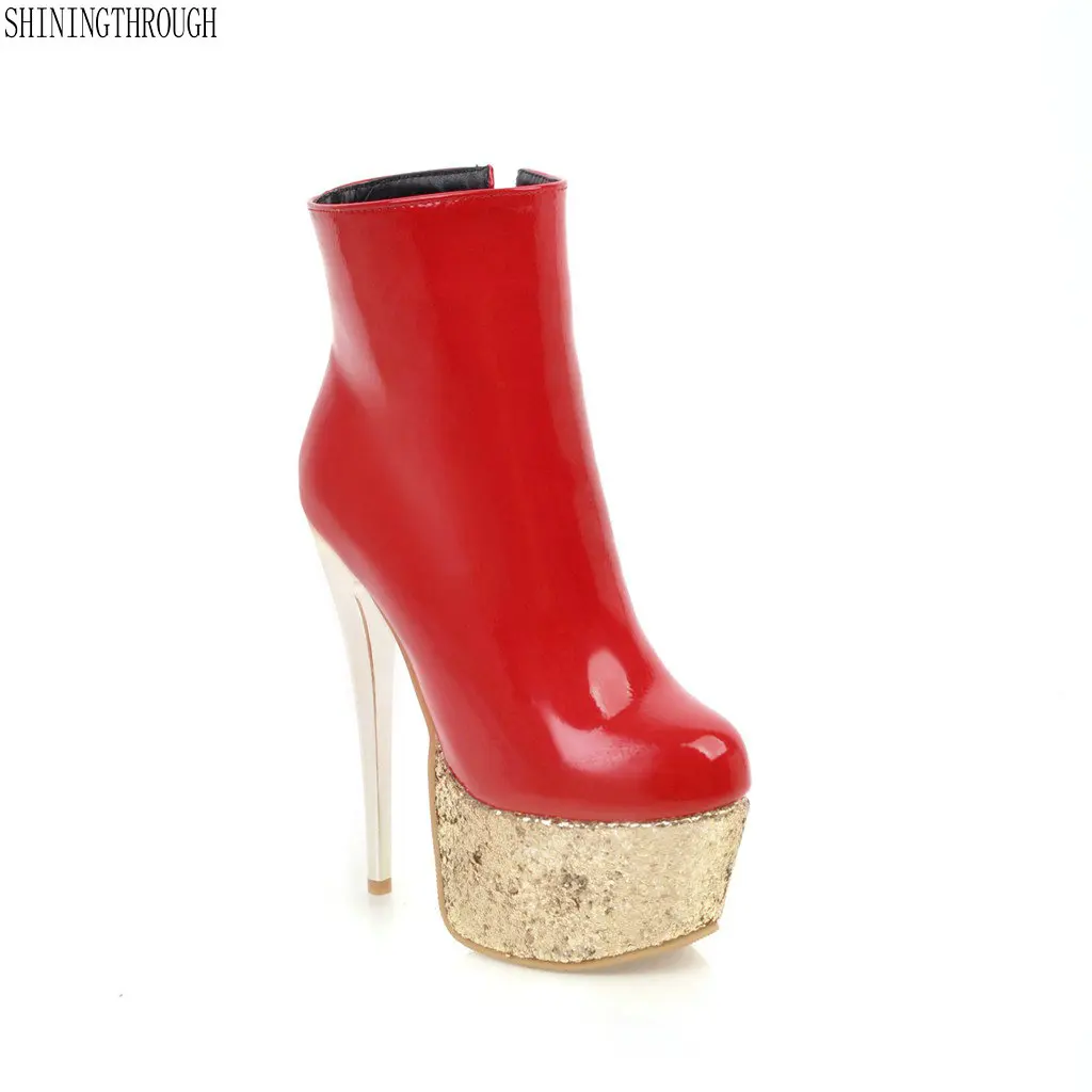 

New women ankle boots 16cm super high Heels glitter platform shoes woman ladies sexy boots dress party wedding club shoes woman