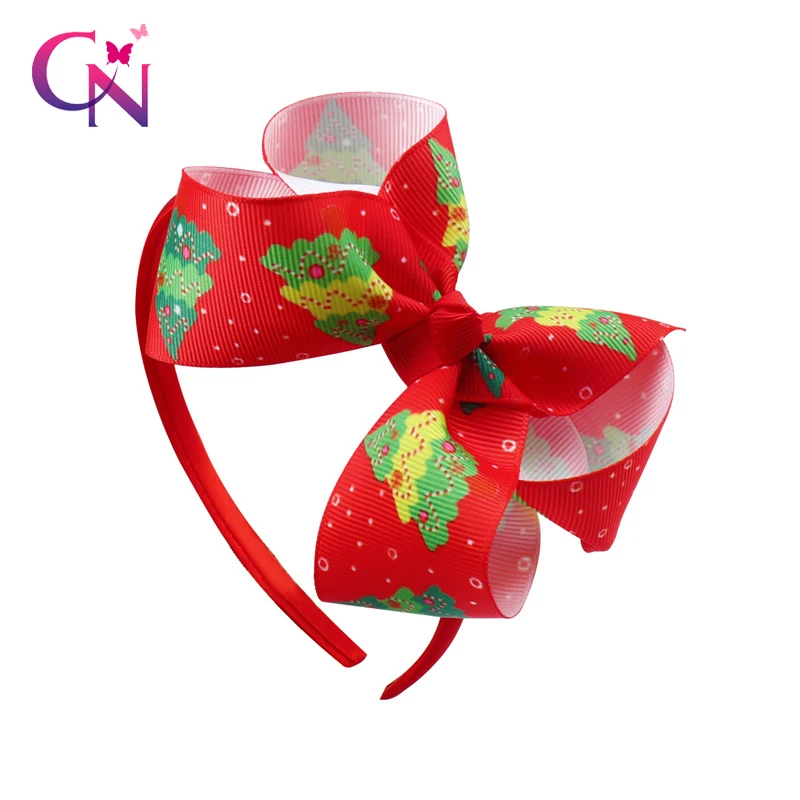 

Christmas Printed Hair Bow Hairbands For Kids Top Knotted Headbands Girls Festival Boutique Headwear Hair Accessories