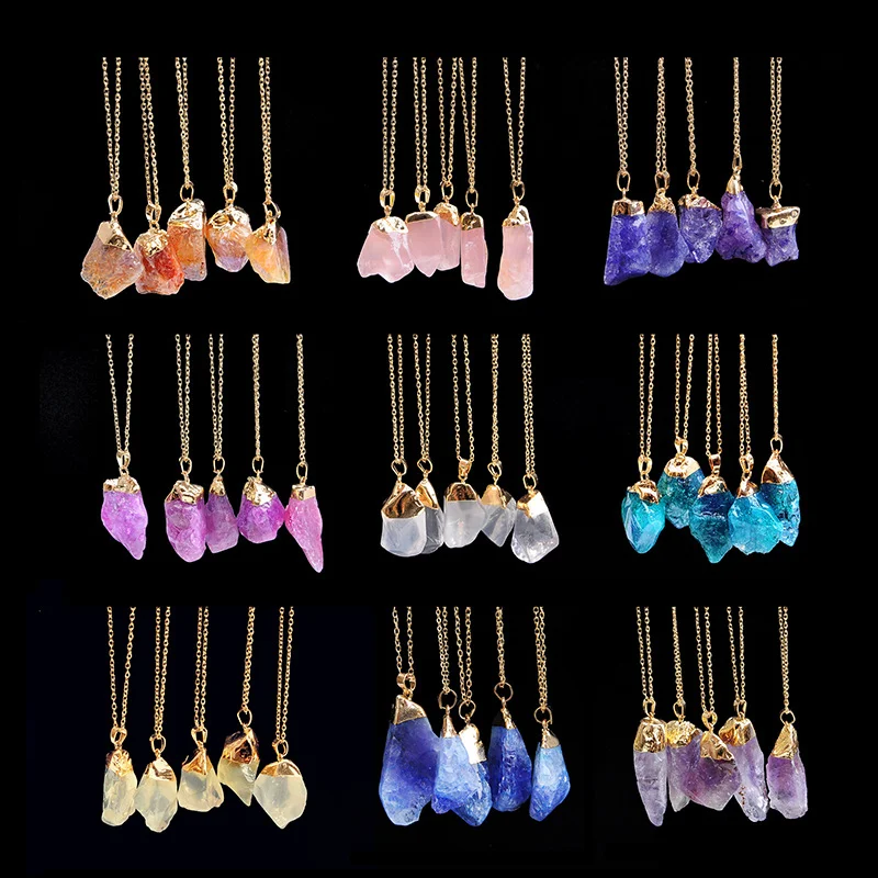 

2019 Natural Stone Pendants Necklace for Women Pendulum Crystal Fluorite Opalite Chakra Healing Reiki Beads Sweater Chain