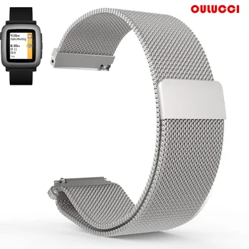 

22mm Replacement Watch Bands for Pebble Time Magnetic Mesh Loop Stainless Steel Magnet Lock Band for Pebble Time 2 Black