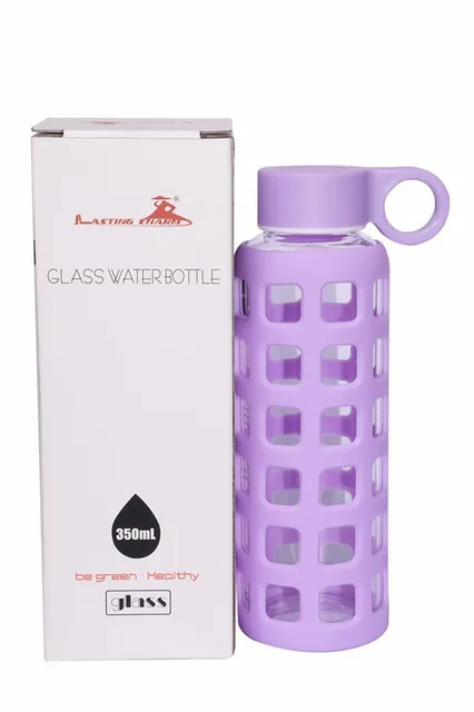 Premium Glass Water Bottle with Silicone Sleeve & Stainless Steel Lid Insert, 12OZ