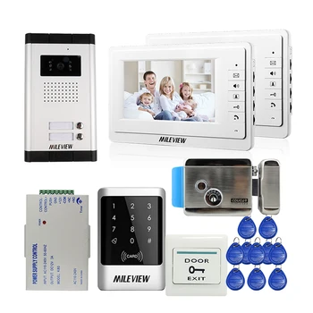 

FREE SHIPP 7" Video Intercom Door Phone Kit 2 Monitors Doorbell Camera for 2 Family Apartment + Waterproof RFID + Electric Lock