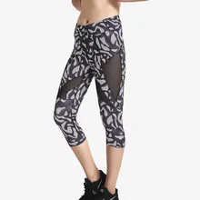 JIGERJOGER Весна черный серый леопардовая расцветка сбоку сетки патчи популярные женские yoga Капри Шорты Леггинсы