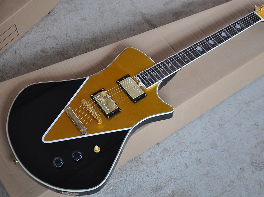 

Factory Wholesale Gold and Black Electric Guitar with HH Pickups,22 Frets,Chrome Hardwares,Offer Customized