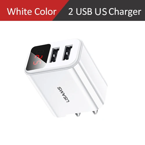 USAMS, двойное USB зарядное устройство, светодиодный дисплей, зарядное устройство для мобильного телефона, ЕС, быстрая зарядка, настенное зарядное устройство для iPhone, samsung, Xiaomi, портативное зарядное устройство - Тип штекера: 2 USB US White