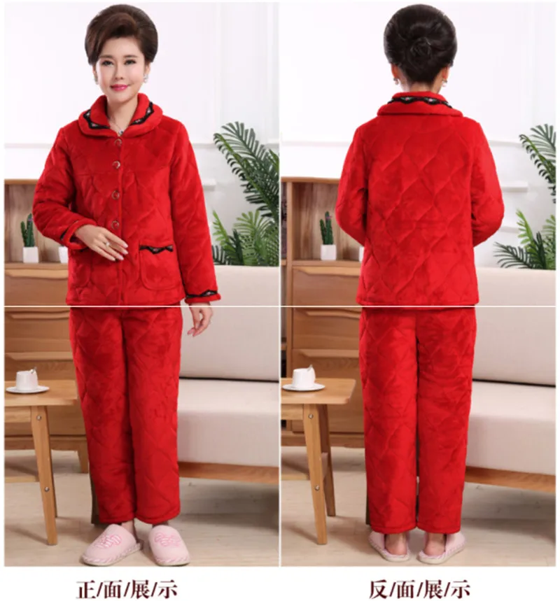 Женский хлопковый пижамный комплект, большие размеры, зимние штаны с длинными рукавами для мамы среднего возраста, пижамный комплект из