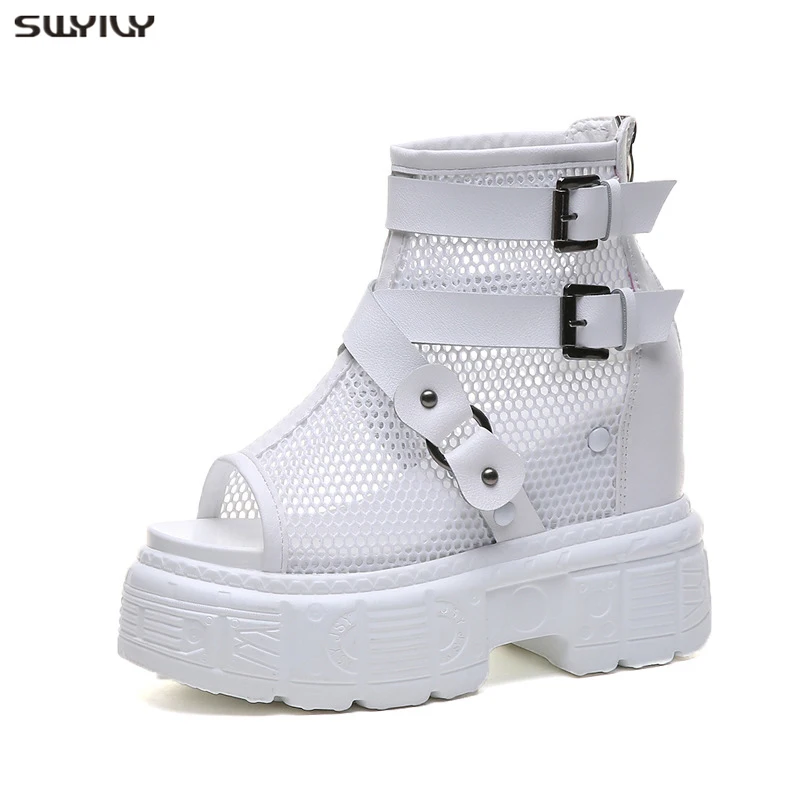 

SWYIVY Summer Women's Shoes Wedge Sandals Platform Chunky Heel Sandal Casual Shoes 2019 Female High Top Inceased Sandals Mesh