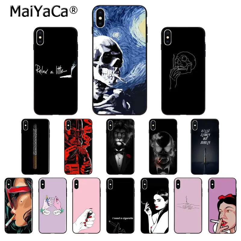 

MaiYaCa Cigarette Smoking Silicone TPU Soft black Phone Case for Apple iPhone 8 7 6 6S Plus X XS MAX 5 5S SE XR Cover
