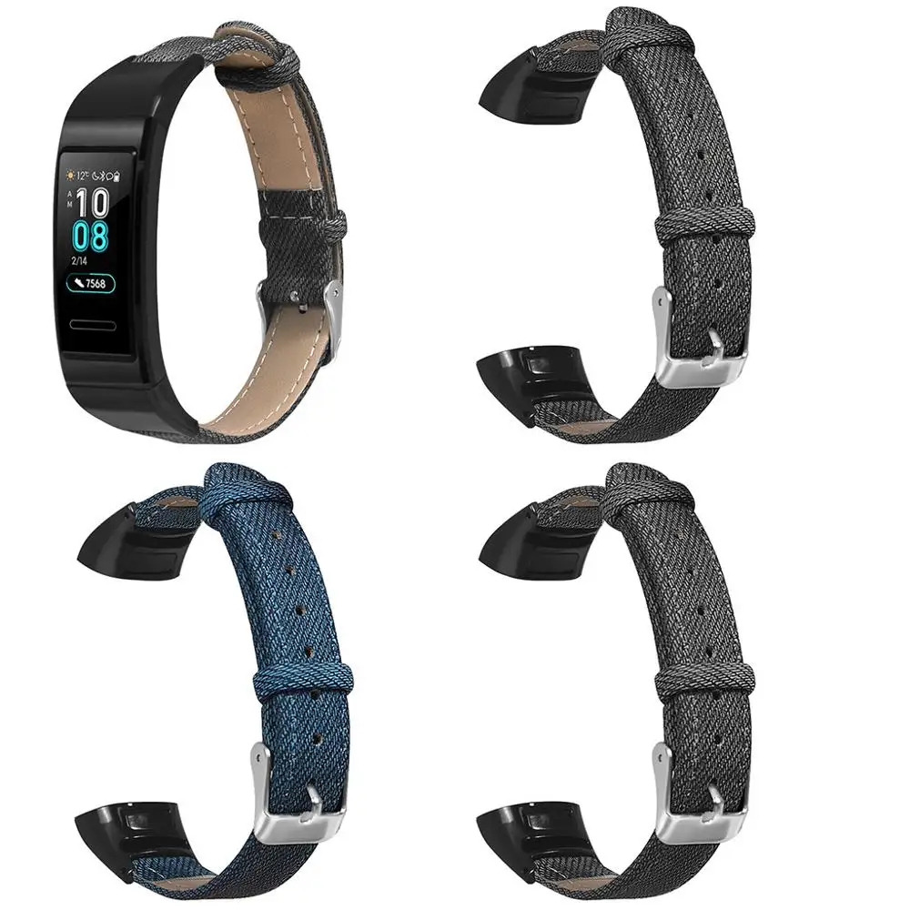 

Luxury Denim Watch Strap on for Huawei Band 3 Pro Band3 3Pro Bands With Metal Case Wristband Stylish Smart Watch Straps Vintage