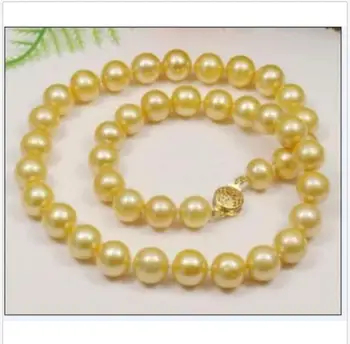 

elegant 9-10mm south sea round gold pearl necklace 18inch KKK