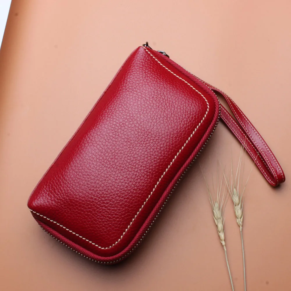6 цветов, Модный женский кошелек, натуральная кожа, Женский превосходного качества, клатч, европейский и американский стиль, сумки на ремешках - Цвет: Dark Red