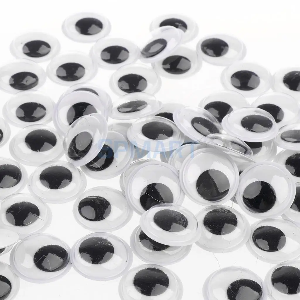 100 Pieces Black Mixed Wiggle Googly Eyes with Self-adhesive DIY Scrapbooking Crafts Toy DIY Animal Doll 8MM