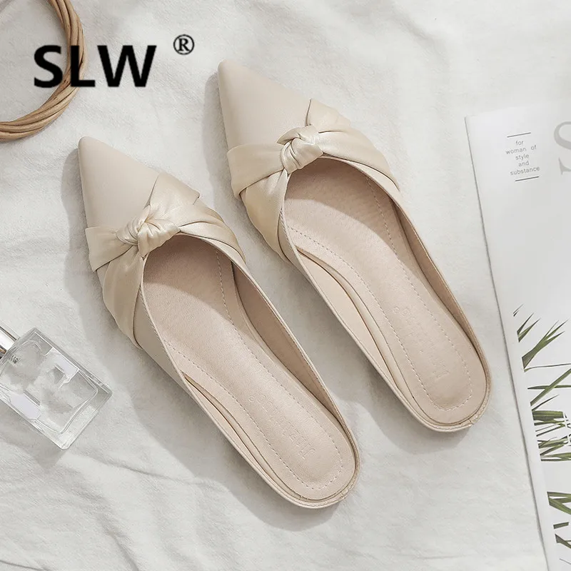 

Woman Shoes Luxury Flat Slippers 2019 New Women Slides Pointed Toe Loafers Shallow Socofy Low Designer Sliders Soft Cover