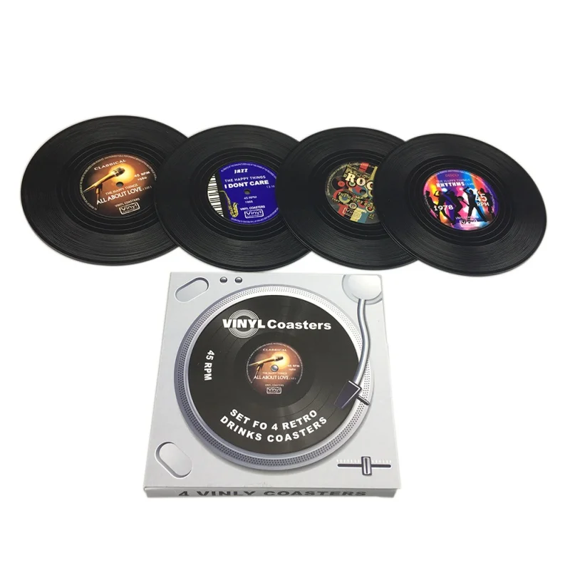 

4PCS Retro Creative CD Vinyl Record Coaster Household Table Decoration Creative Coaster Drinkware Accessorie Durable Kitchenware