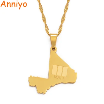 

Anniyo Mali Map & Flag Pendant Necklaces for Women Girls Gold Color Ethnic Jewelry Stainless Steel Republique du Mali #112321